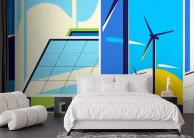 Set of posters with alternative energy sources. Placard designs in flat style. Wall mural