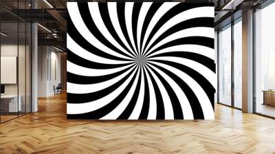 black and white spiral background, swirling radial pattern, abstract vector illustration Wall mural