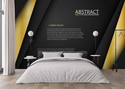 Black background overlap gold and black sheets, modern abstract widescreen background with place for your text or message Wall mural