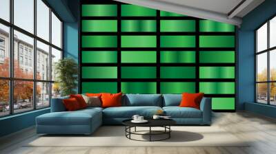 Green metal gradient set. Vector metallic texture. Big collection of green metallic gradients on black background Wall mural