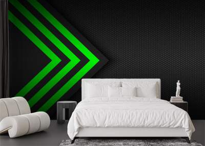 Modern technology background with green arrows and polygonal grid. Abstract widescreen background Wall mural