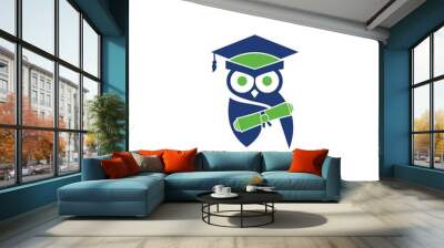 Owl vector logo design illustration with graduation hat. Wall mural