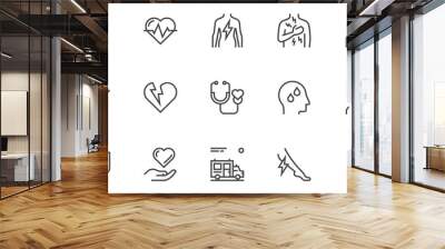 Heart Attack Vector Line Icons. Heart Disease, Symptoms, Cardiology. Editable Stroke. 24x24, 48x48, 96x96 Pixel Perfect. Wall mural