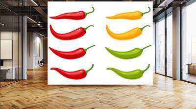 Hot chili peppers set isolated on white background. Vector illustration of red, yellow and green peppers. Wall mural