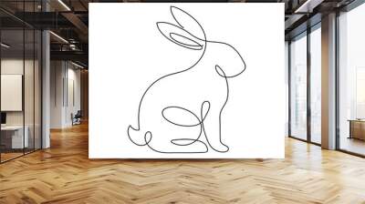 Bunny line art style icon. Rabbit line art icon. Abstract outline rabbit. Continous line drawing Rabbit minimalism style. Easter bunny linear icon. Vector illustration Wall mural