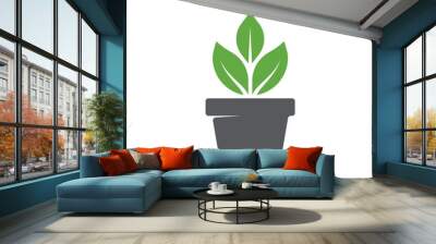 leaf and pot icon. Potted plant icon trendy design. leaf on pot icon vector. garden logo. Vector illustration Wall mural