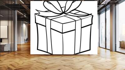 gift with bow. box, outline, comic, monochrome, christmas, birthday, present. Wall mural