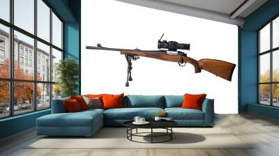 Rifle on a bipod with a telescopic sight isolated on white background Wall mural