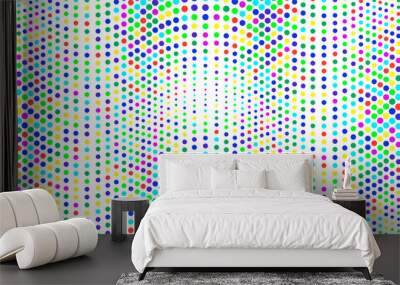 Pokadot multicolor halftone waves seamless pattern. Abstract graphic vector background with polka dots. Fun wallpaper with bright confetti. Modern simple geometric pop art backdrop. Optical illusion Wall mural