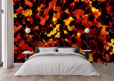 Seamless pattern of volcanic lava with molten stones texture. Hot magma surface top view. Broken ground with liquid fire. Abstract vector background. Cracked earth. Volcano eruption wallpaper Wall mural