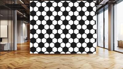 Simple hexagon black and white bg with soccer balls pattern. Abstract vector endless football background. Honeycomb wallpaper. Floor or wall tile in sport syle Wall mural