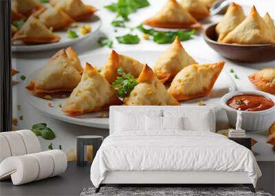 Deep fried samosas and dumplings gourmet Wall mural