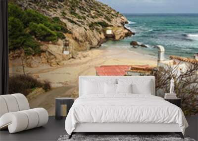 View of beautiful beach and sea bay  in Cala San Vicente, Mallorca Wall mural