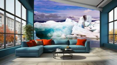 White and blue icebergs and ice floes Wall mural