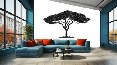 Vector silhouette of acacia tree.African tree isolated silhouette Wall mural