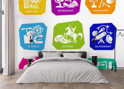 Set with school subjects icons for design. Vector Wall mural