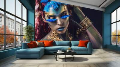 Beautiful young girl with body art in an  fantasy style Wall mural