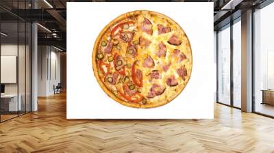 Italian pizza with two different flavors on a white background isolated top view of tasty and appetizing Wall mural