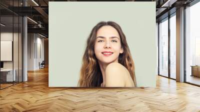 Model beautiful young girl with blond hair and blue eyes fashionable portrait in the Studio Wall mural