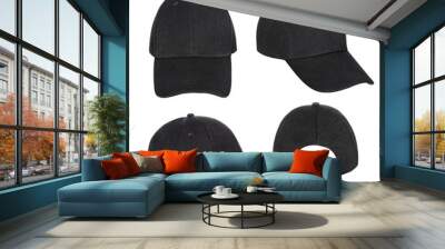 Black baseball cap 4 view isolated Wall mural