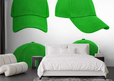 Green baseball cap 4 view isolated Wall mural