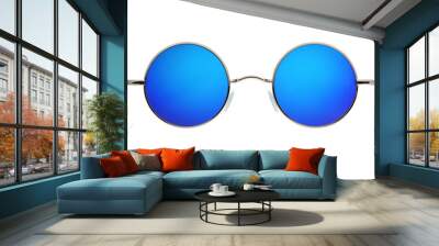 Round blue mirror gun metal sunglasses isolated on white Wall mural