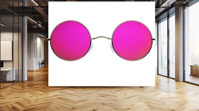 Round pink mirror gun metal sunglasses isolated on white Wall mural