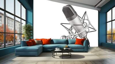 Silver studio condenser microphone isolated on white background Wall mural