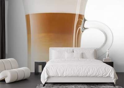 Transparent glass cup with cappuccino coffee and milk foam isolated. Transparent PNG image. Wall mural