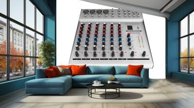 Hand adjusting audio mixer isolated on white background 3d render without shadow Wall mural