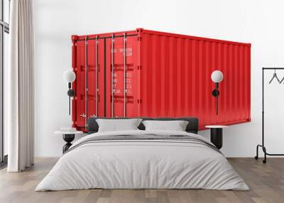 Red cargo shipping container without inscription on white background 3d Wall mural