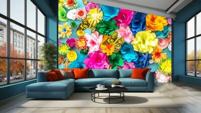 Bright paper artificial flowers as a background Wall mural