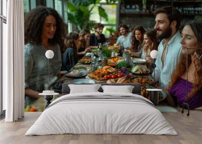 People at the table celebrating Passover. Traditional Jewish food for Passover Wall mural