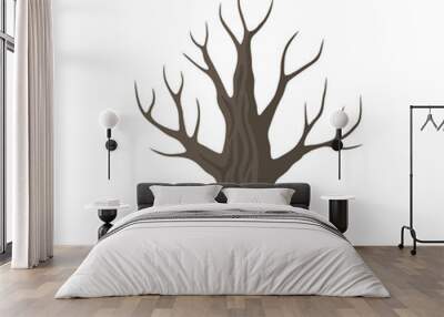 Vector flat dead old tree isolated. Brown oak tree with hollow on white background. Wall mural