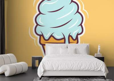 Ice cream cone cartoon style. Vector illustration isolated on a yellow background Wall mural