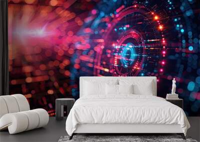 ** Futuristic Technology Interface with Neon Lights and Abstract Digital Circuitry Wall mural