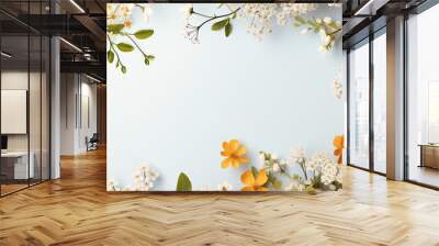 A frame made of a variety of spring flowers. Spring sale. Wall mural