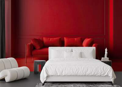 A minimalistic red sofa in a red room. Wall mural