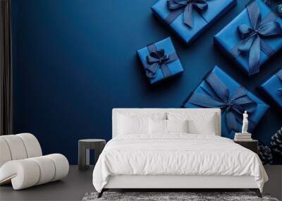 Blue Gift Boxes with Ribbons on Dark Background - Holiday, Celebration, and Present Concept Wall mural