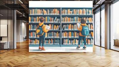 Children Reading in Library Shelves: Education, Learning, and Exploration Wall mural