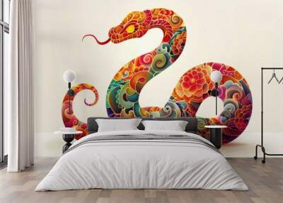 Colorful Intricate Snake Art - Vibrant, Decorative, Abstract, Animal Illustration Wall mural