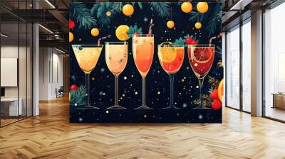 Festive Seasonal Cocktails with Citrus and Berries in Elegant Glasses Wall mural