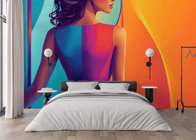 Vibrant Fashion Model in Colorful Dress with Abstract Background Wall mural