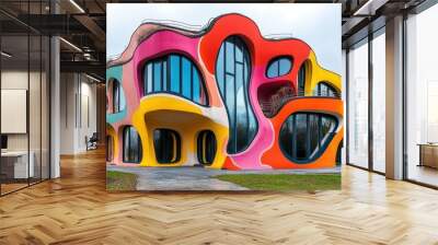 Vibrant Modern Architecture Building with Colorful Organic Design in Natural Setting Wall mural