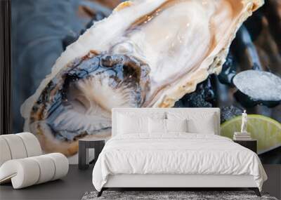 Fresh raw oyster shell on ice Wall mural