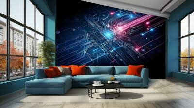 digital background overlay technology dark lighten neon abstract Wall mural