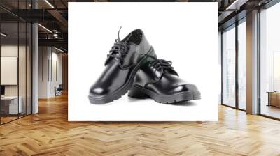 New leather student shoes isolated on white Wall mural