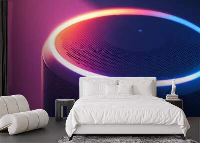 a smart home assistant device listening, with LED lights and sleek design illustrating the tech behind it. Wall mural