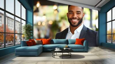 Businessman focused on service quality, linked to quality assurance, ISO certification, and maintaining high standards in business operations. Wall mural