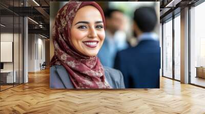 Cultural Diversity in Workplace: Create an image of a diverse group of professionals collaborating in an office setting, showcasing individuals from various ethnic backgr Wall mural